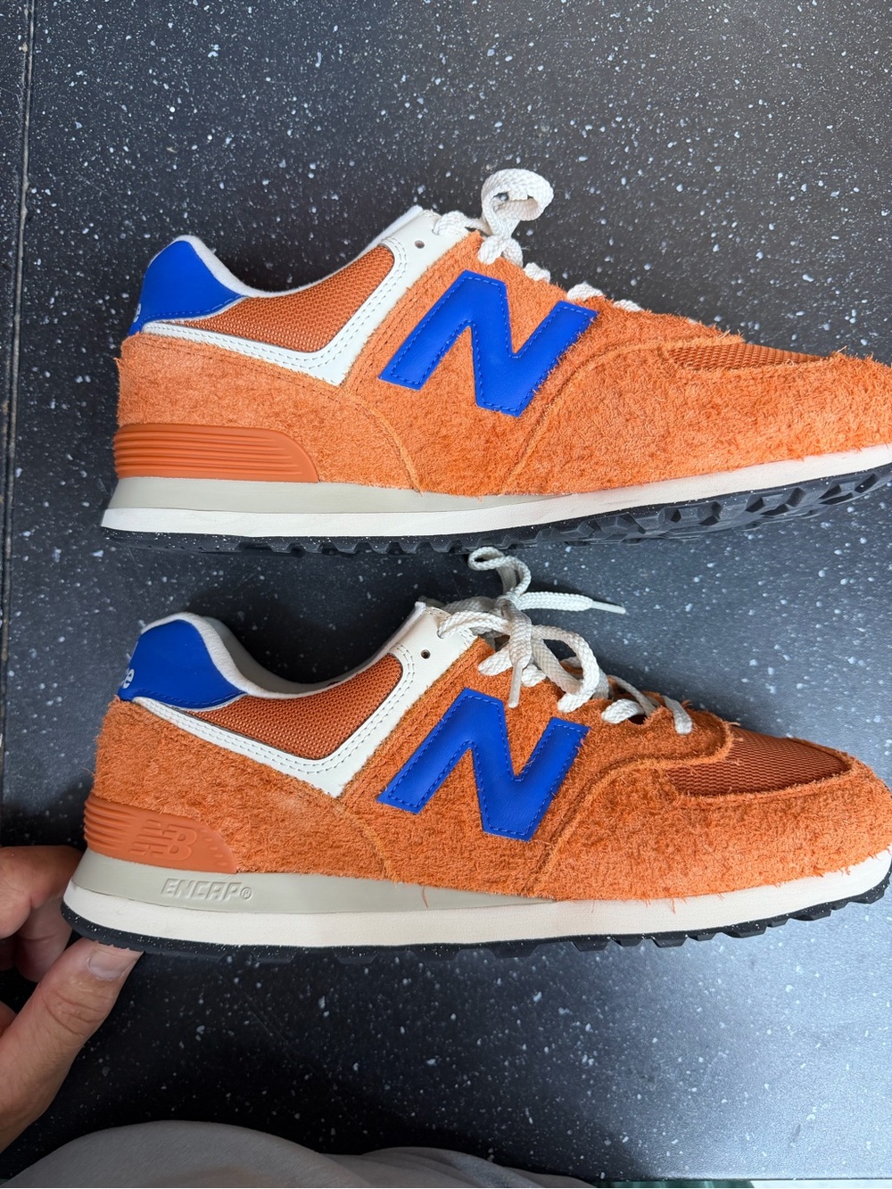 New Balance Orange and Blue Suede Mesh Trainers